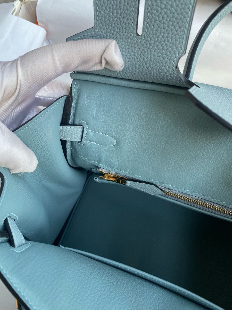 Hermes Birkin 25 Retourne Handmade Bag In Ciel Clemence Leather - Image 10