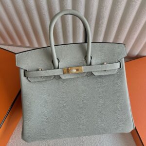 Hermes Birkin 25 Retourne Handmade Bag in Gris Neve Clemence Leather