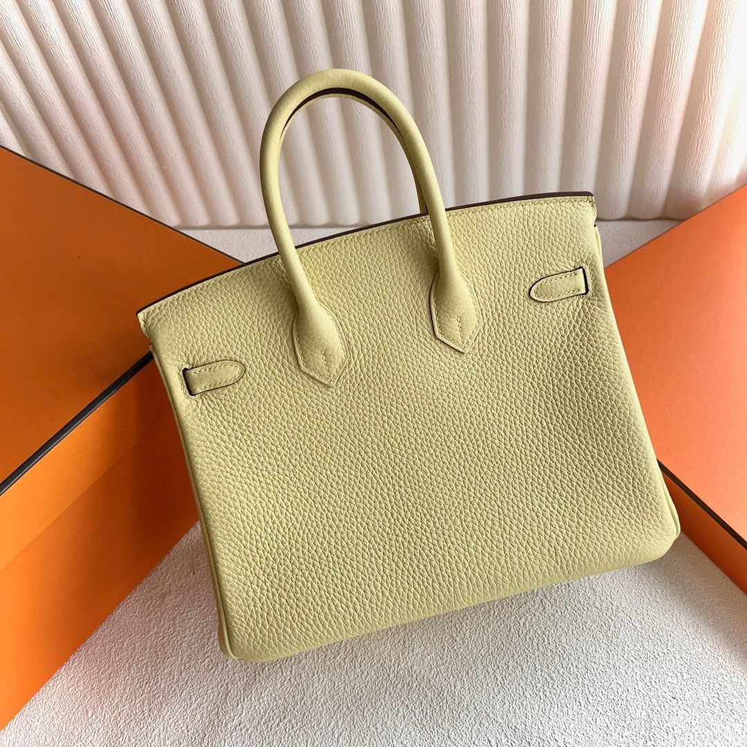 Hermes Birkin 25 Retourne Handmade Bag in Jaune Poussin Clemence Leather - Image 6
