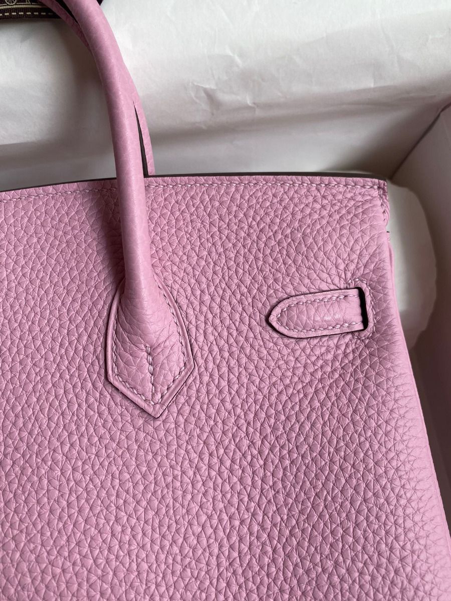 Hermes Birkin 25 Retourne Handmade Bag In Mauve Sylvestre Clemence Leather - Image 5