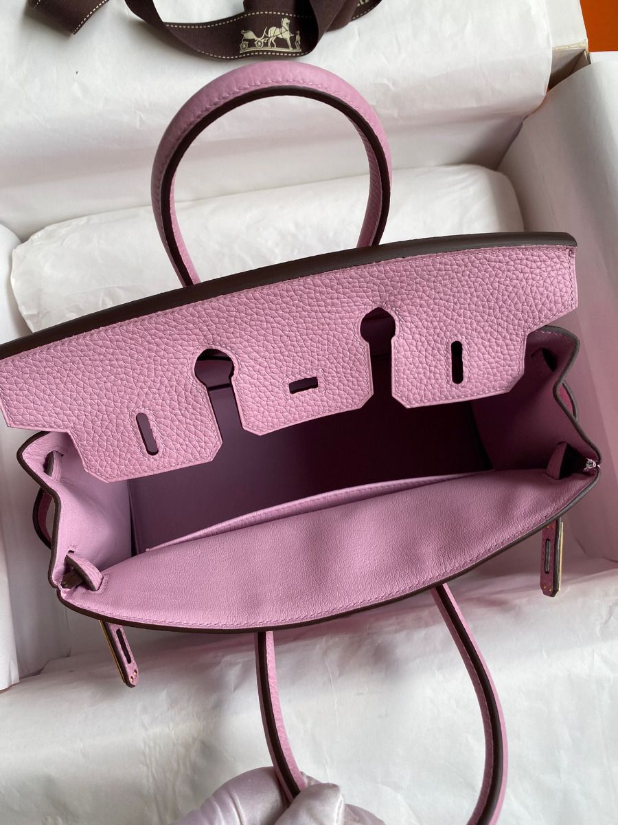 Hermes Birkin 25 Retourne Handmade Bag In Mauve Sylvestre Clemence Leather - Image 7