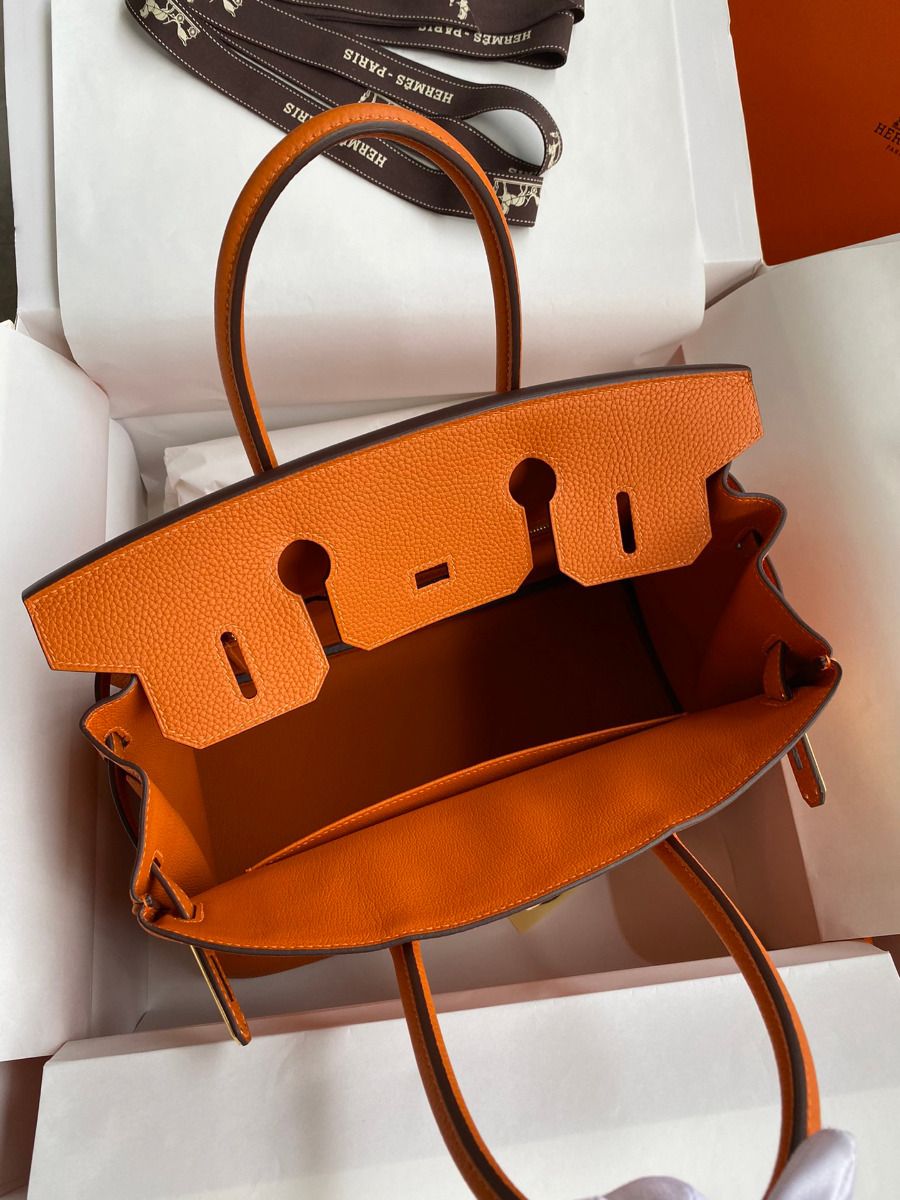 Hermes Birkin 25 Handmade Bag In Orange Clemence Leather - Image 7