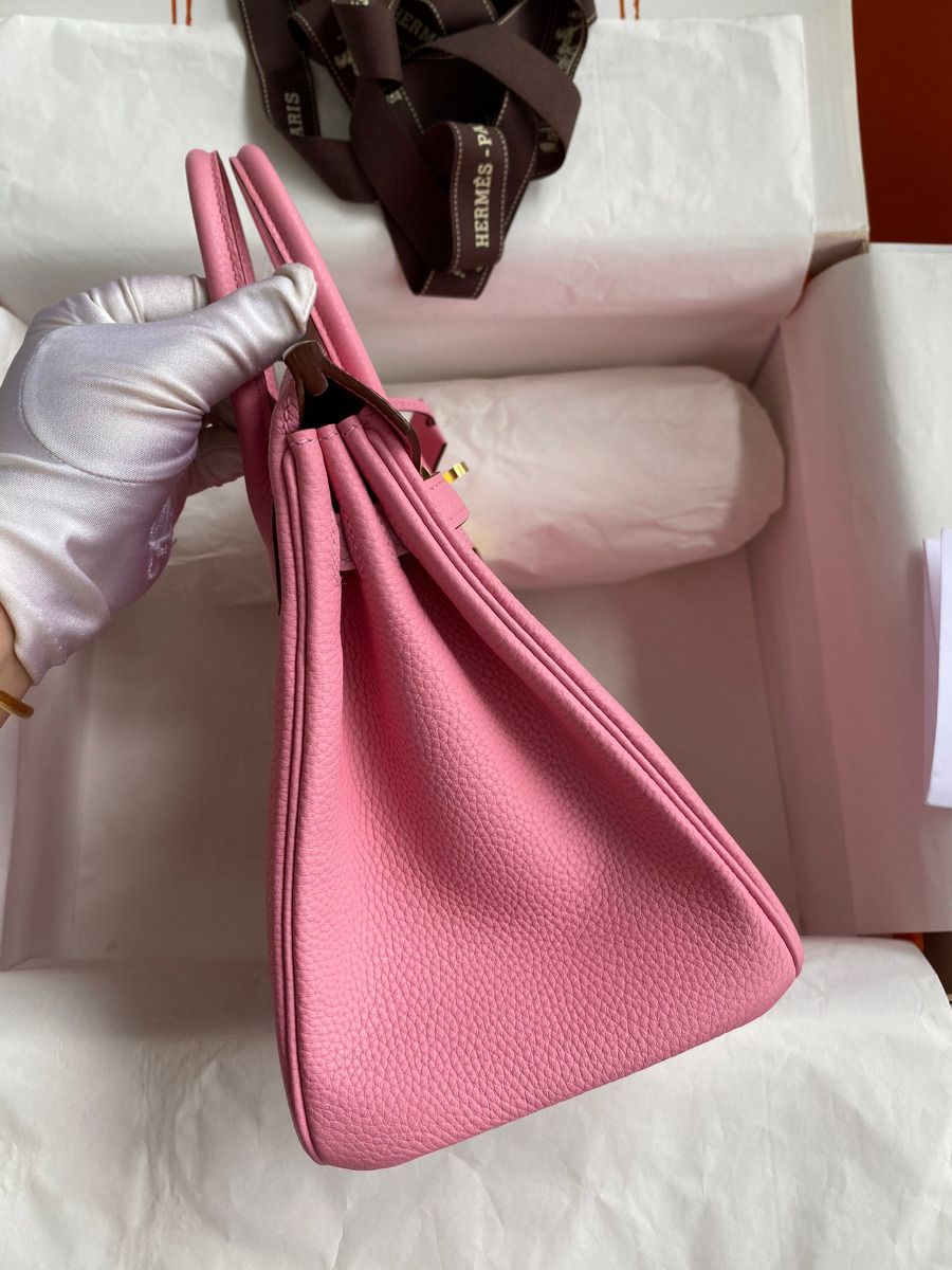 Hermes Birkin 25 Retourne Handmade Bag In Pink Clemence Leather - Image 6