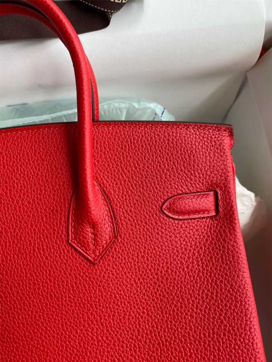 Hermes Birkin 25 Handmade Bag In Red Clemence Leather - Image 5
