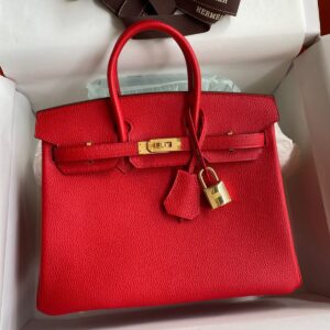 Hermes Birkin 25 Handmade Bag In Red Clemence Leather
