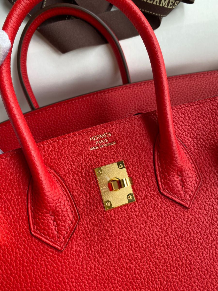 Hermes Birkin 25 Handmade Bag In Red Clemence Leather - Image 7