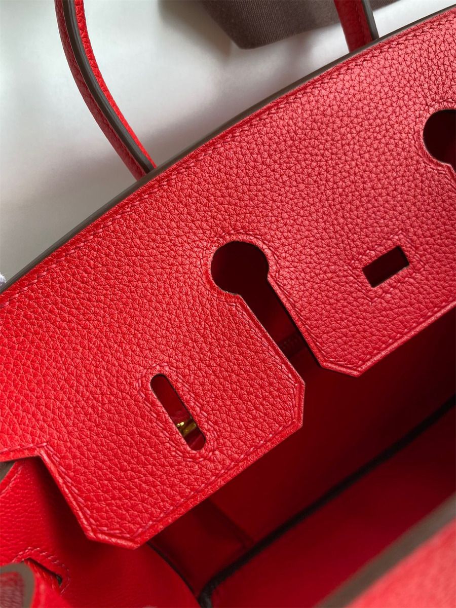 Hermes Birkin 25 Handmade Bag In Red Clemence Leather - Image 9