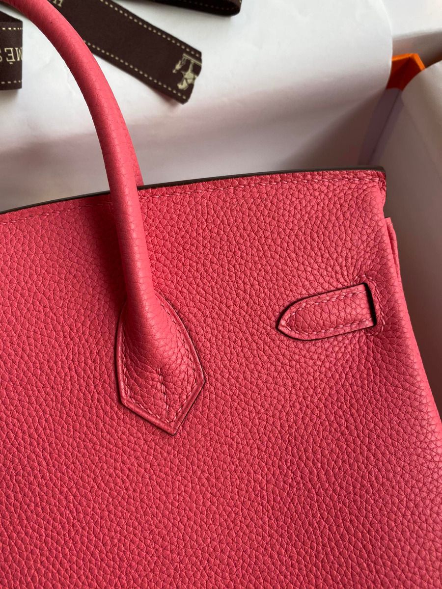 Hermes Birkin 25 Retourne Handmade Bag In Rose Lipstick Clemence Leather - Image 5