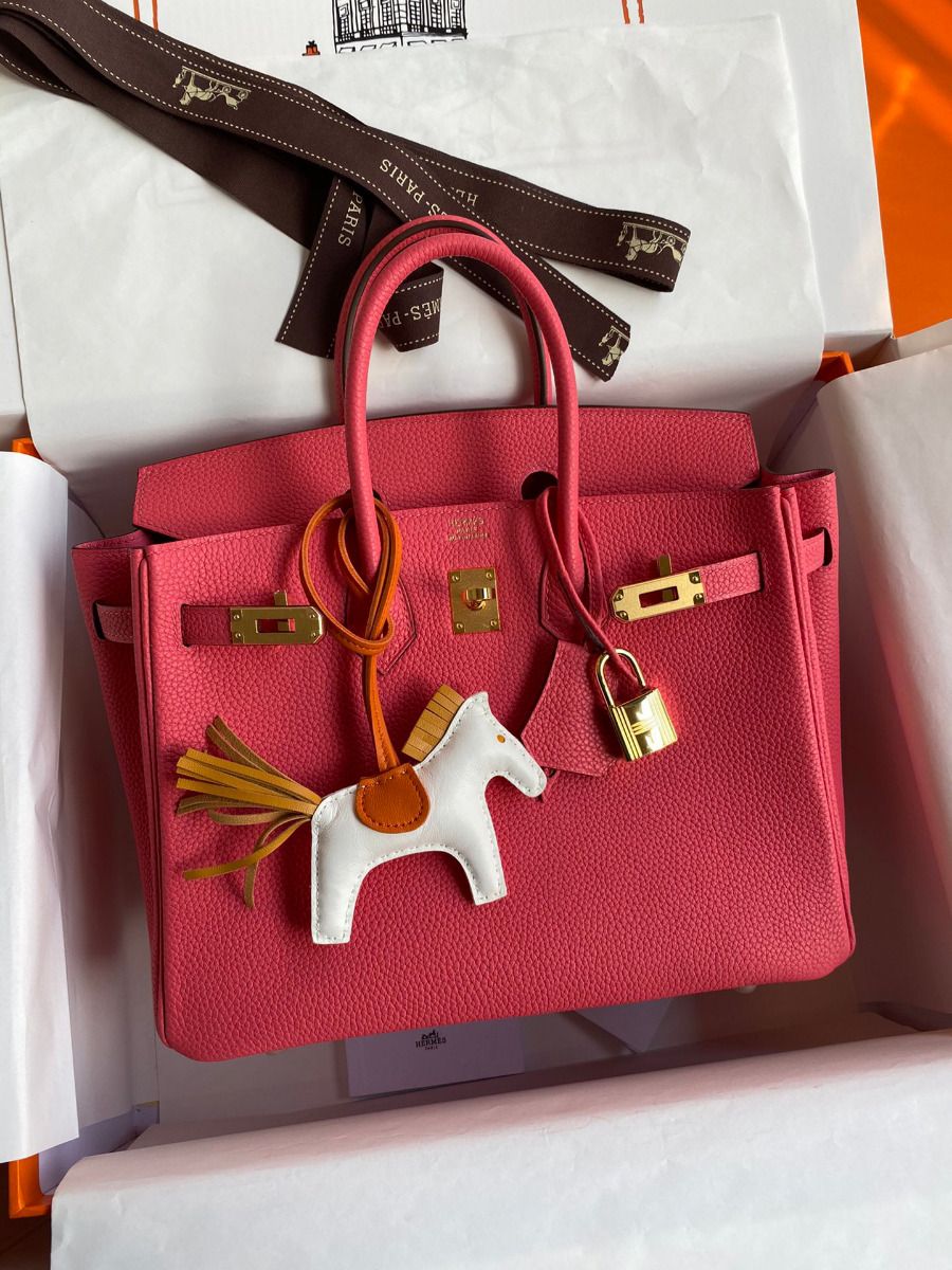 Hermes Birkin 25 Retourne Handmade Bag In Rose Lipstick Clemence Leather - Image 10