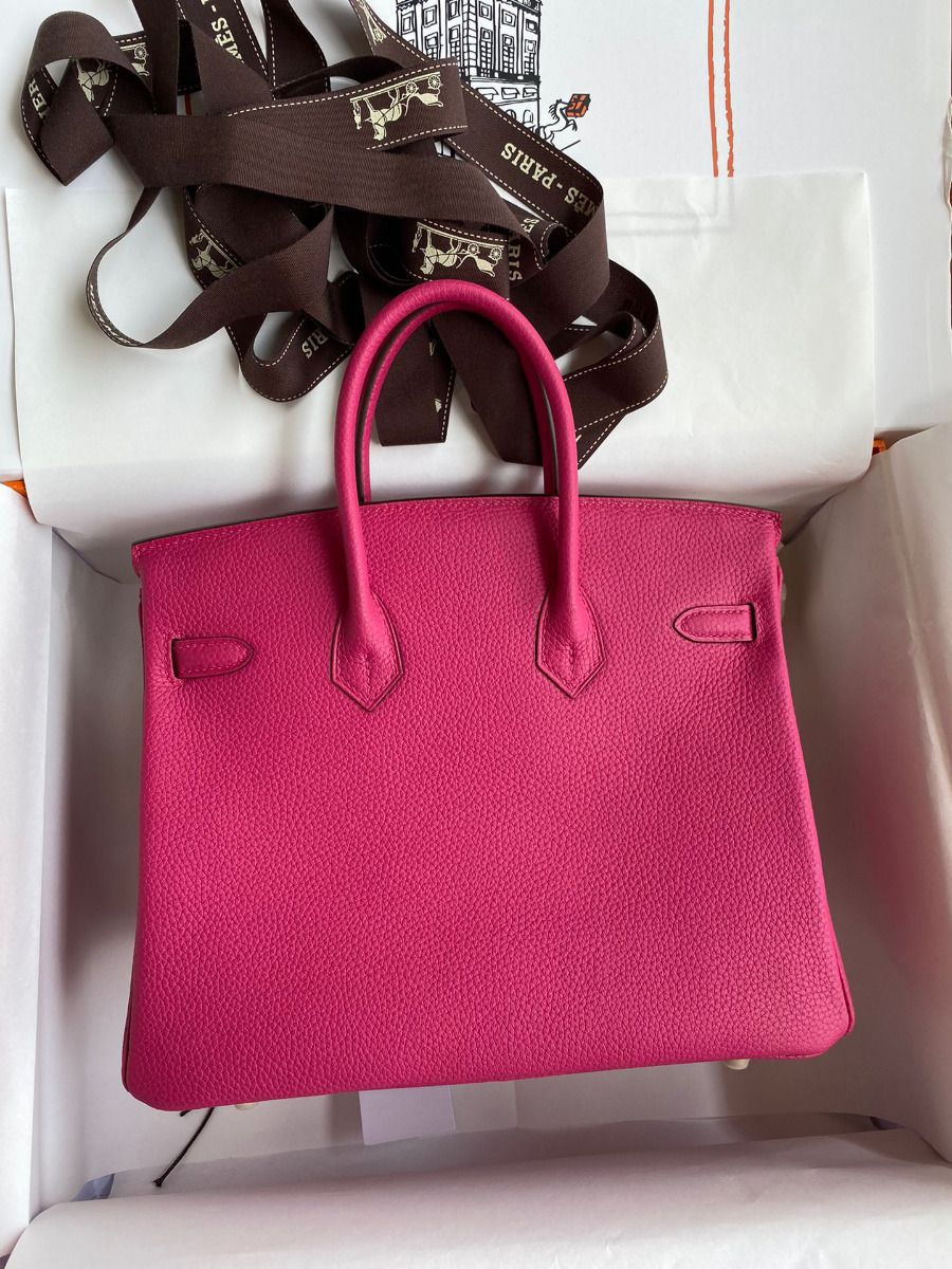 Hermes Birkin 25 Retourne Handmade Bag In Rose Tyrien Clemence Leather - Image 3