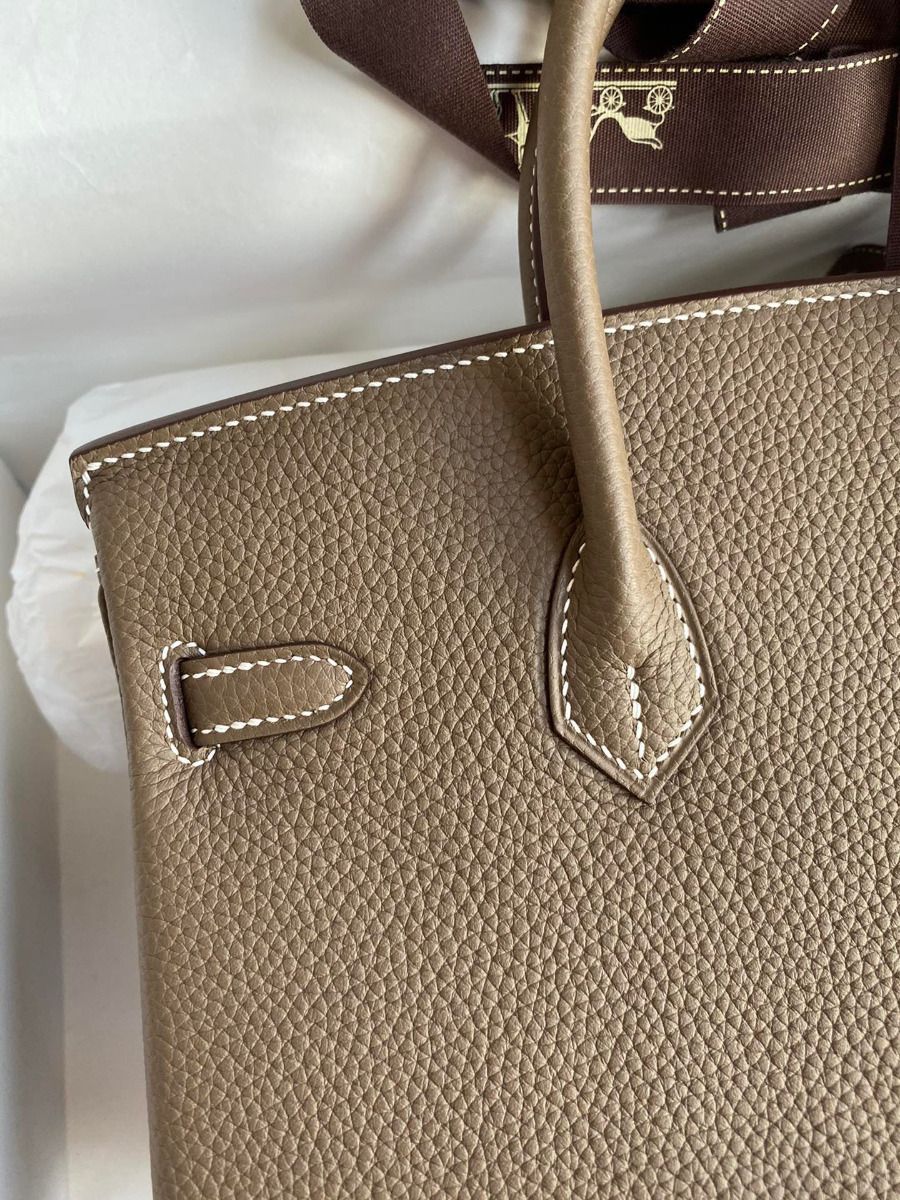 Hermes Birkin 25 Retourne Handmade Bag in Taupe Clemence Leather - Image 4