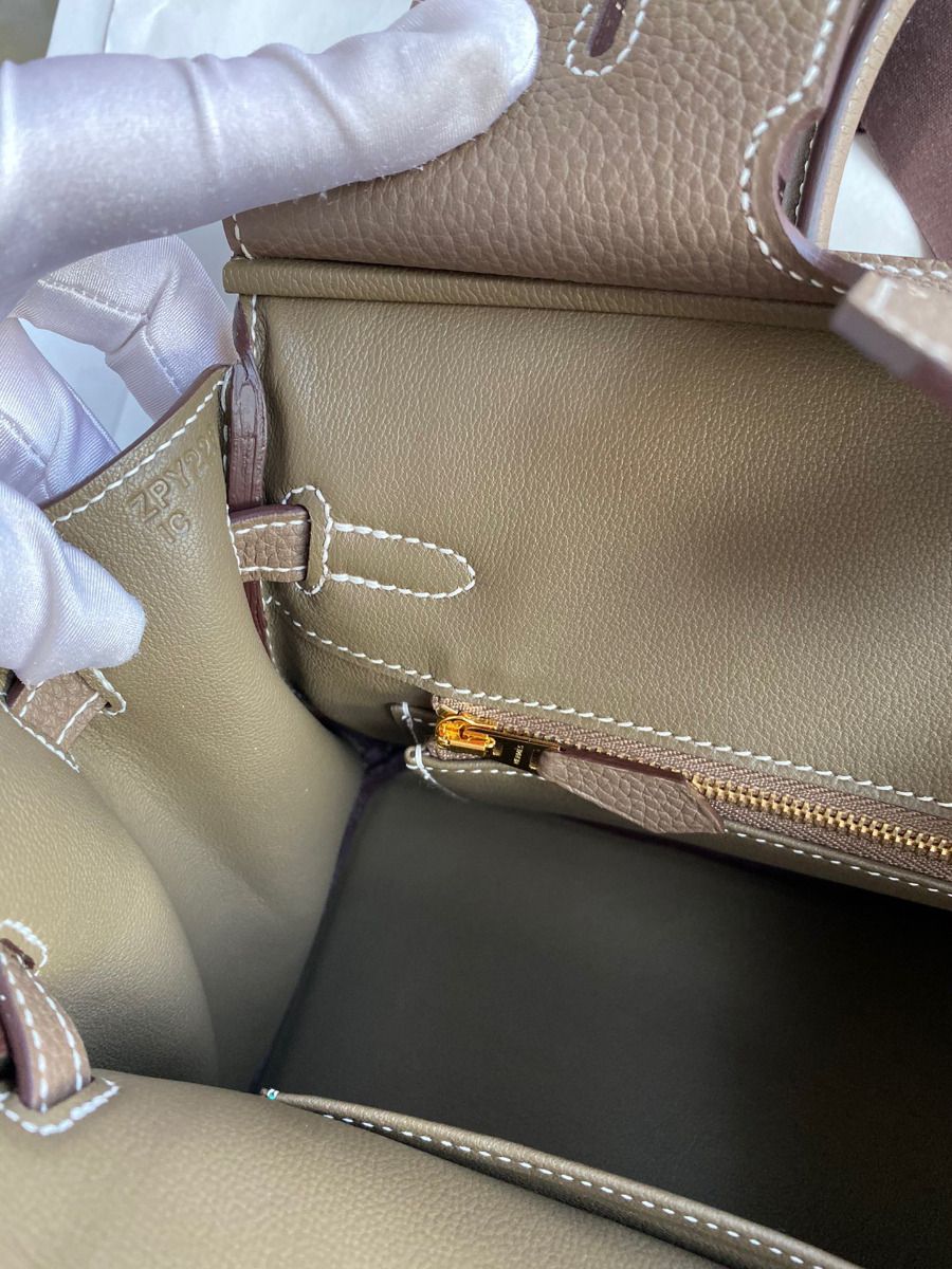 Hermes Birkin 25 Retourne Handmade Bag in Taupe Clemence Leather - Image 9