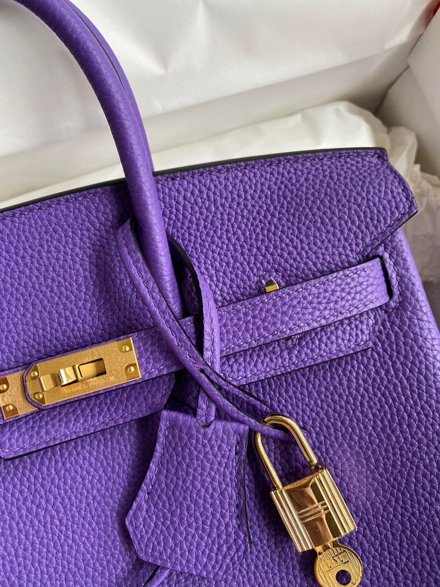 Hermes Birkin 25 Retourne Handmade Bag In Violet Clemence Leather - Image 3
