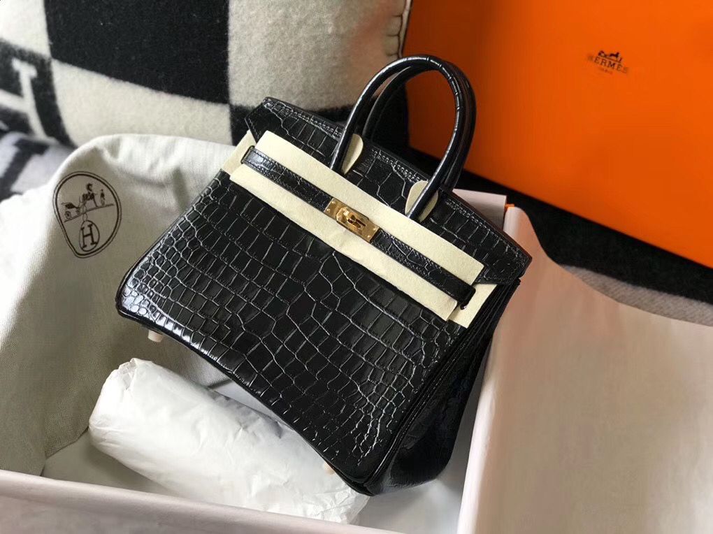 Hermes Birkin 25cm Bag In Black Embossed Crocodile Leather - Image 5