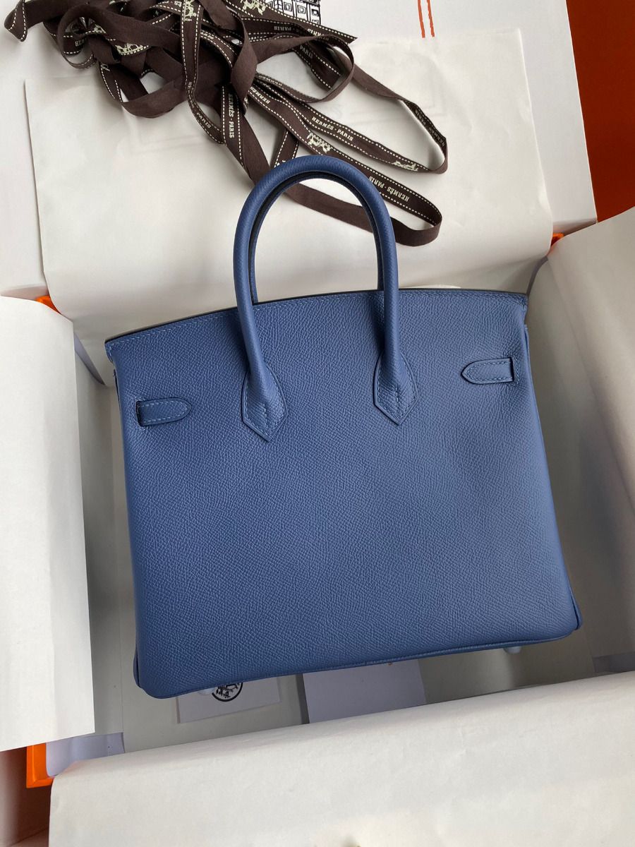 Hermes Birkin 25 Retourne Handmade Bag In Blue Agate Epsom Calfskin - Image 3