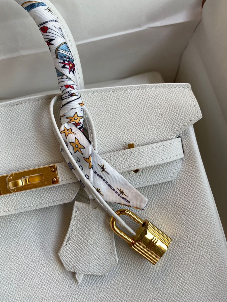 Hermes Birkin 25 Handmade Bag In White Epsom Calfskin - Image 4