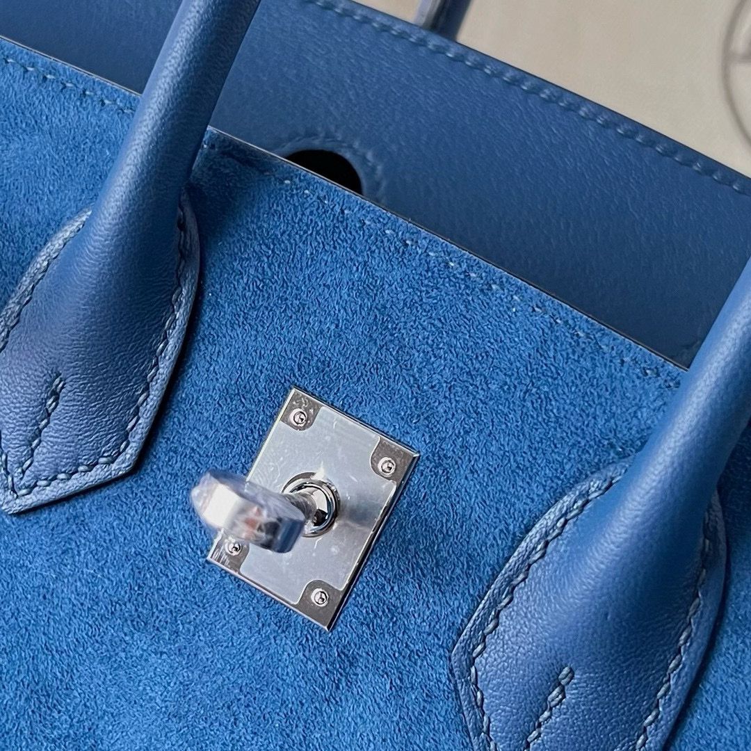 Hermes Birkin 25 Grizzly Bag in Blue Veau Doblis and Swift Leather - Image 5