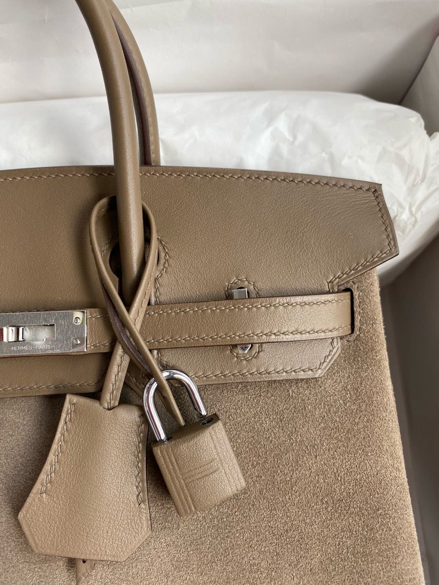 Hermes Birkin 25 Grizzly Bag in Taupe Veau Doblis and Swift Leather - Image 4