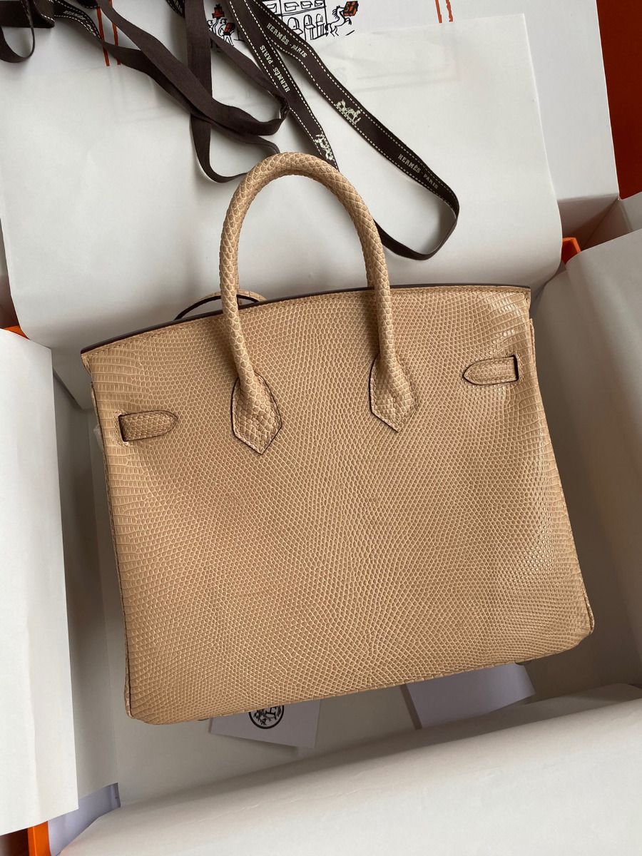 Hermes Birkin 25 Retourne Handmade Bag In Beige Lizard Leather - Image 3
