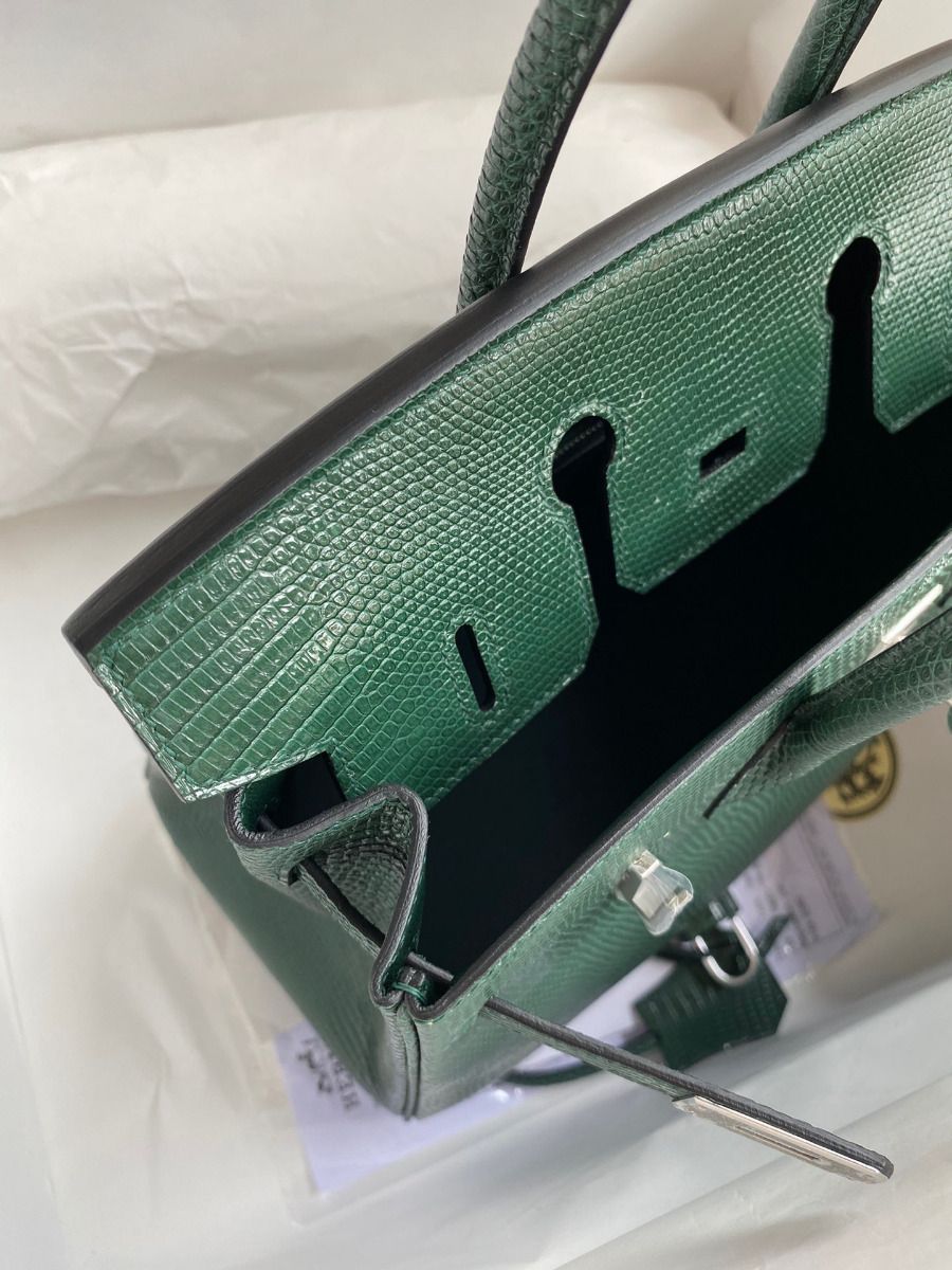 Hermes Birkin 25 Retourne Handmade Bag In Malachite Lizard Leather - Image 10