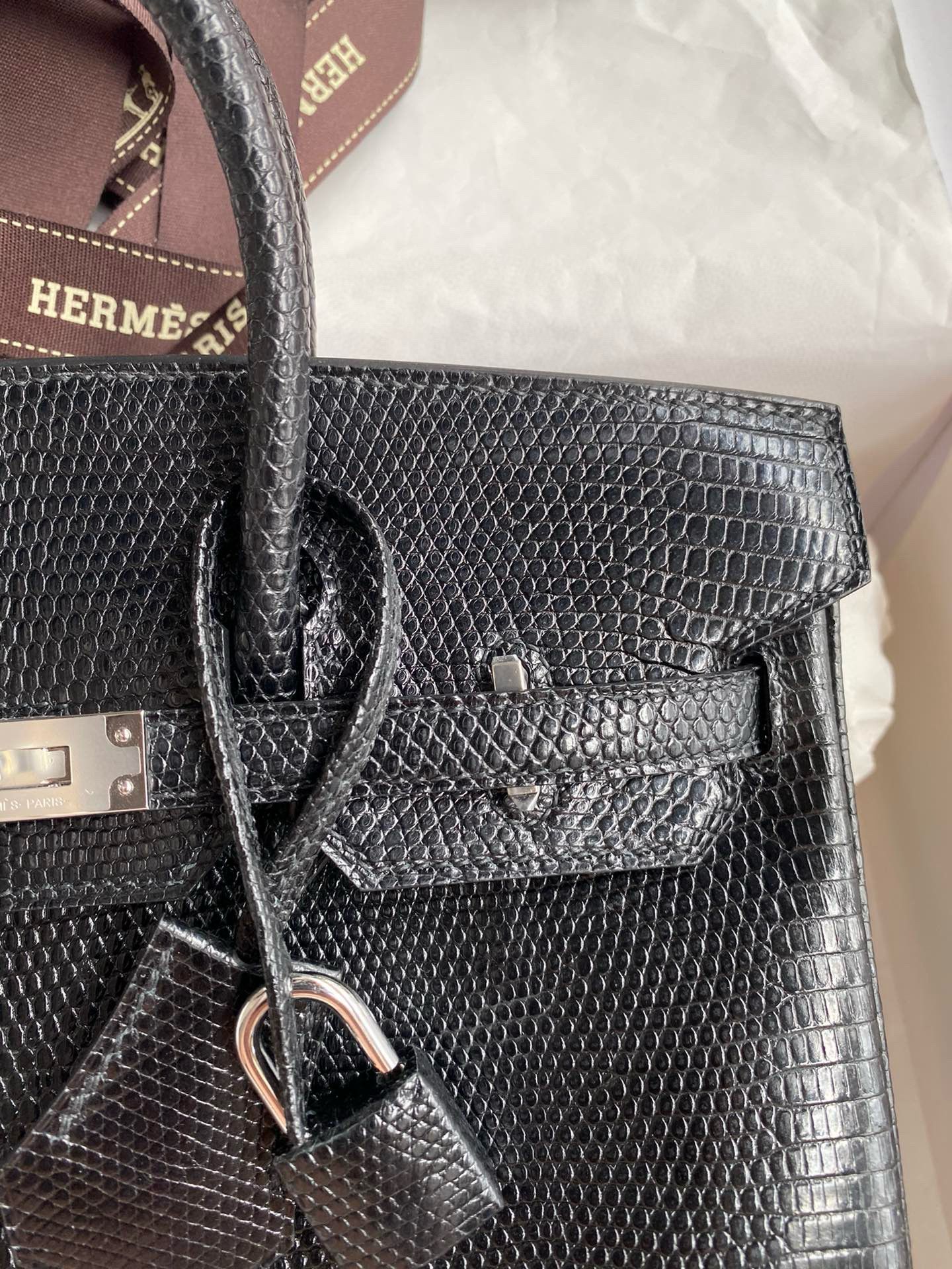 Hermes Birkin 25 Retourne Handmade Bag in Black Lizard Leather - Image 4