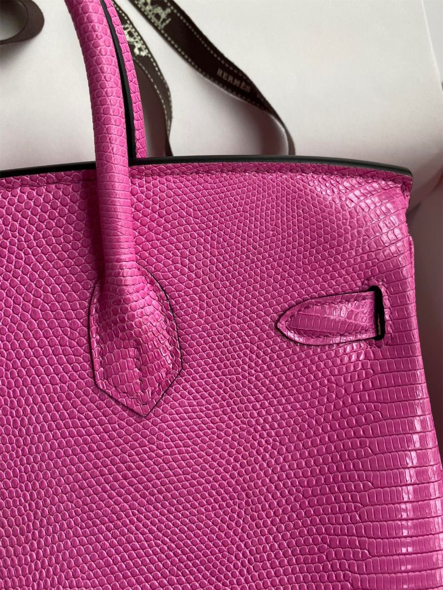 Hermes Birkin 25 Retourne Handmade Bag In Pink Lizard Leather - Image 5