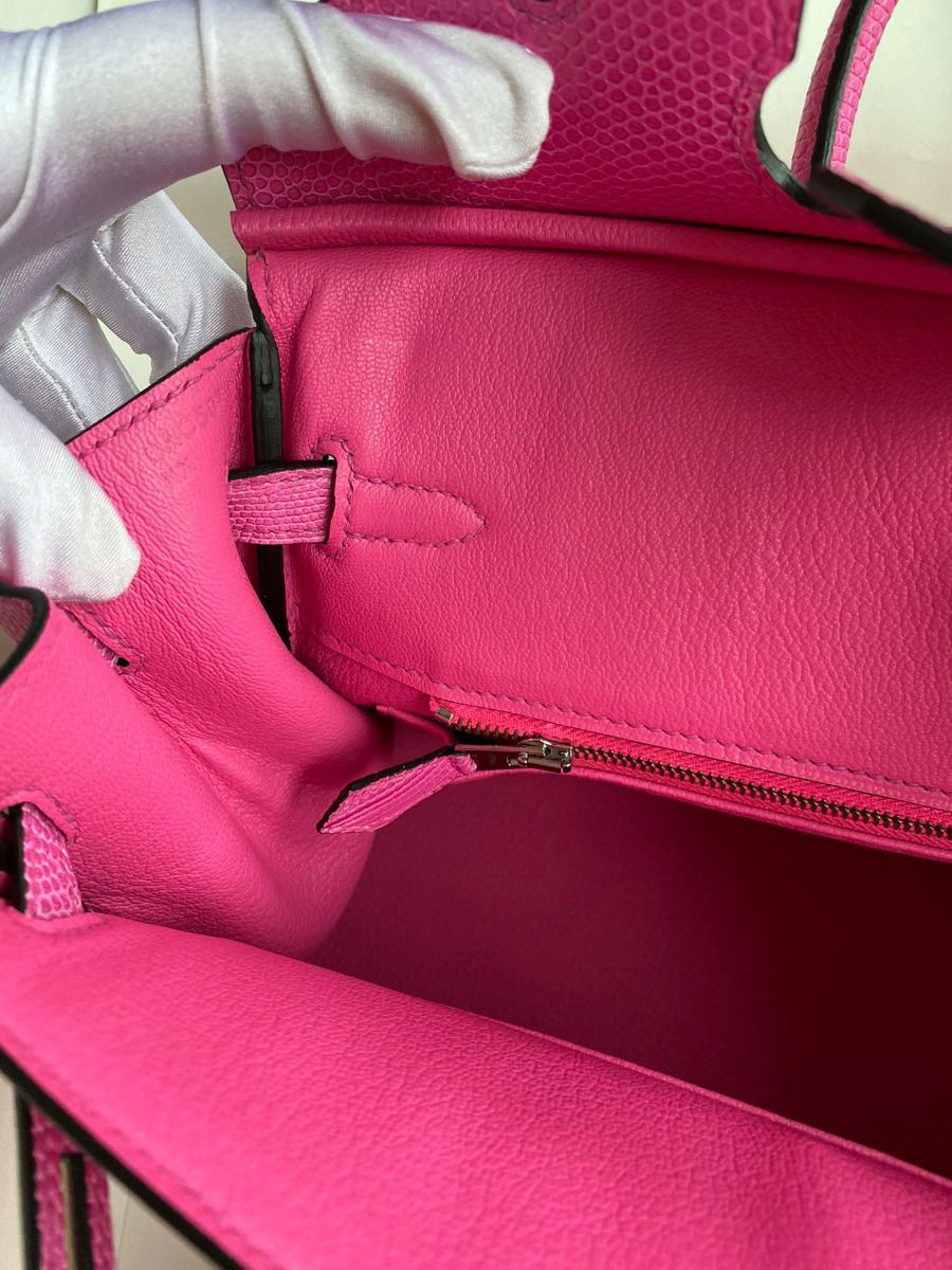 Hermes Birkin 25 Retourne Handmade Bag In Pink Lizard Leather - Image 9