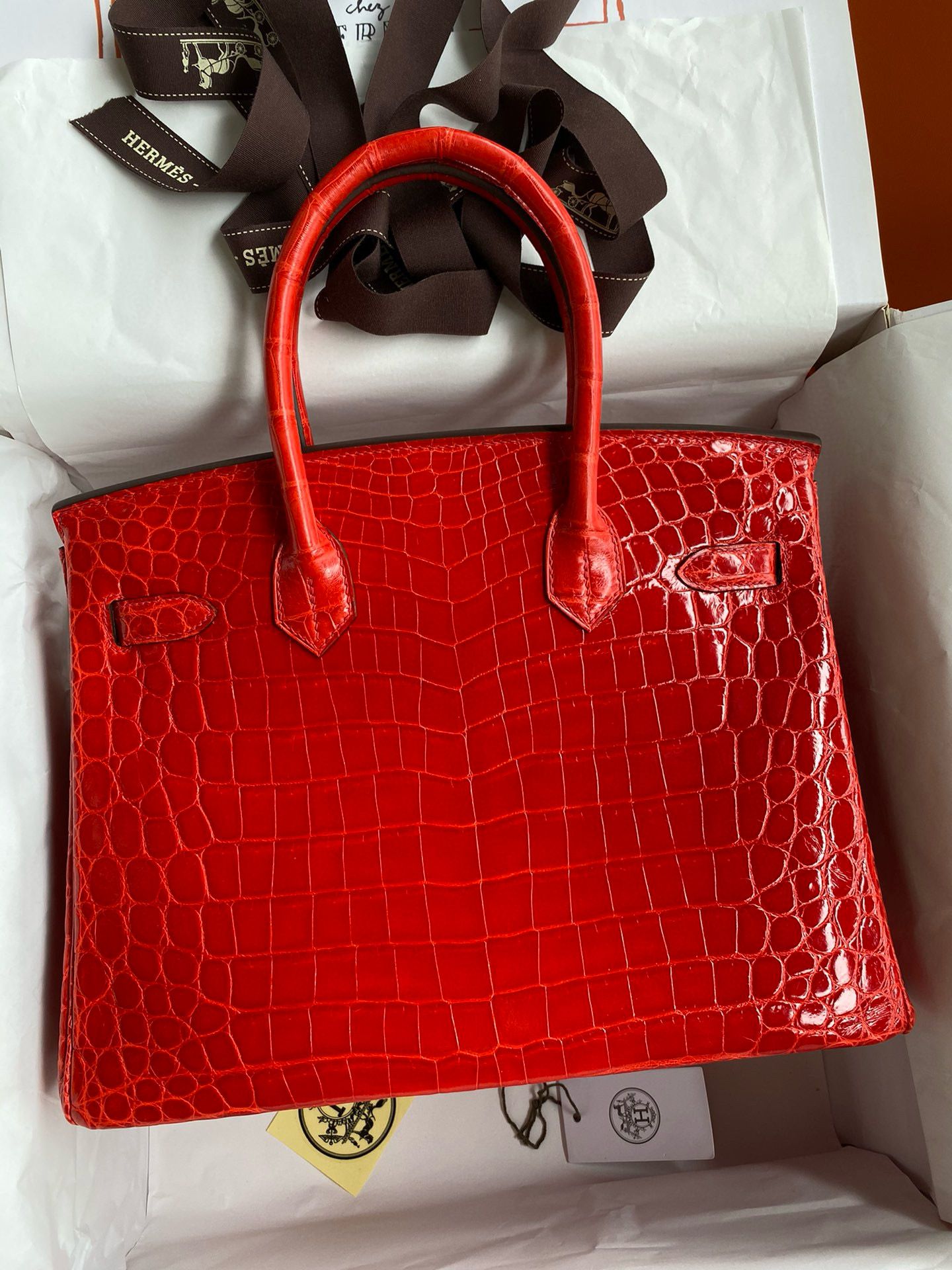 Hermes Birkin 25 Handmade Bag In Red Crocodile Niloticus Shiny Skin - Image 3