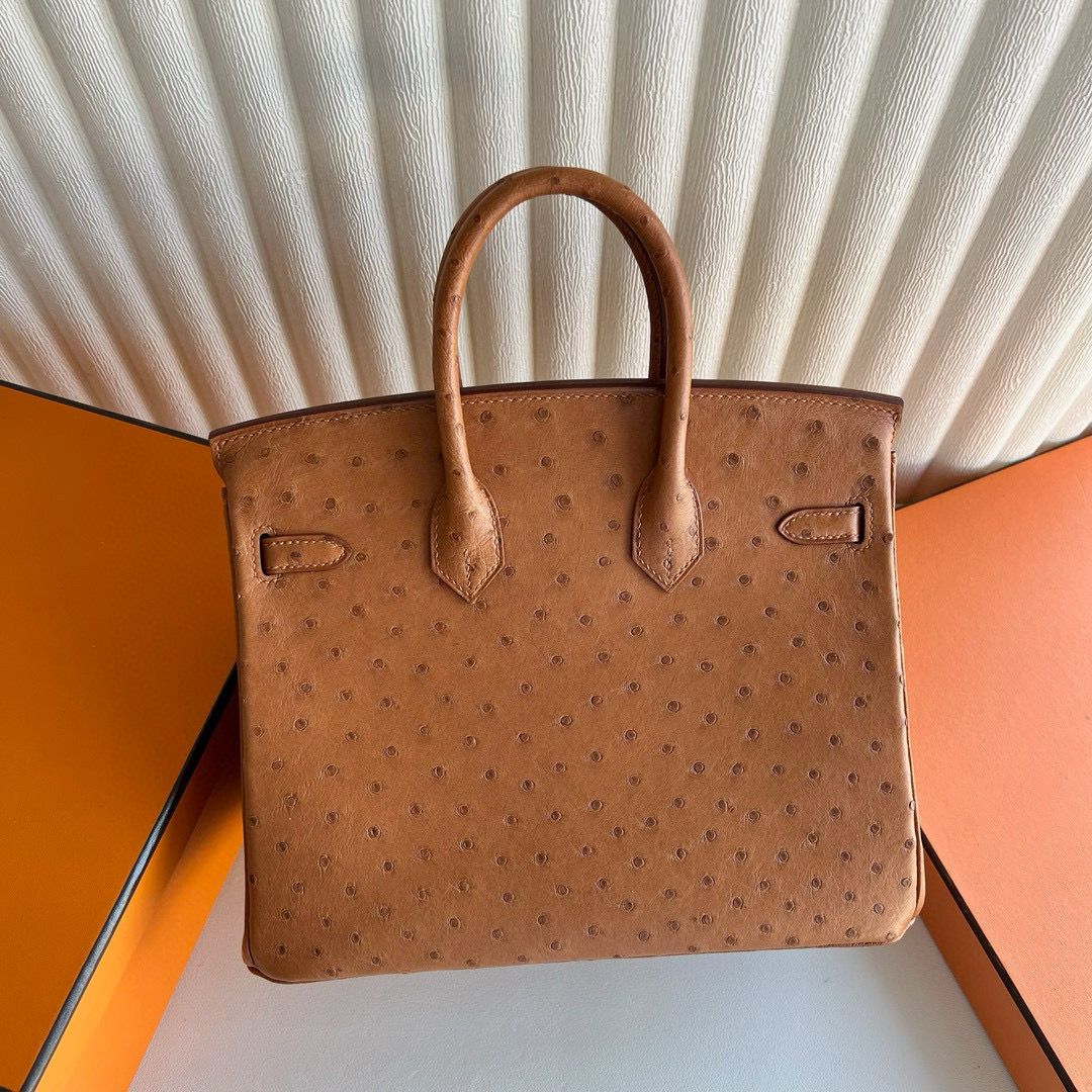 Hermes Birkin 25 Retourne Handmade Bag in Gold Ostrich Leather - Image 8