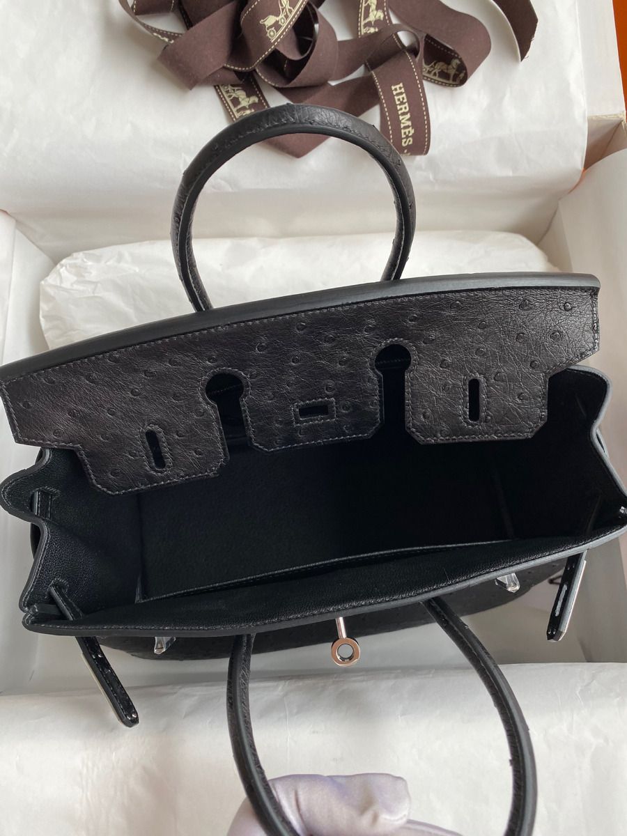 Hermes Birkin 25 Retourne Handmade Bag In Black Ostrich Leather - Image 6