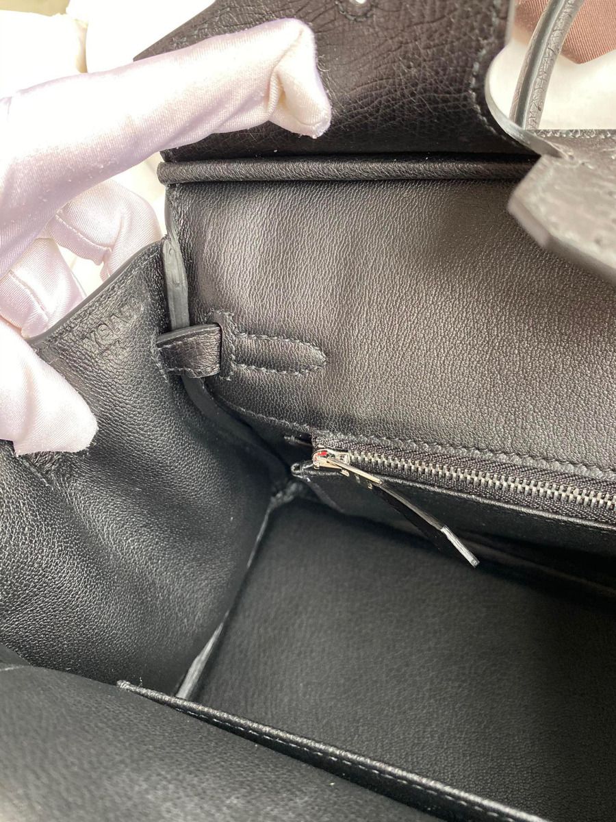 Hermes Birkin 25 Retourne Handmade Bag In Black Ostrich Leather - Image 8