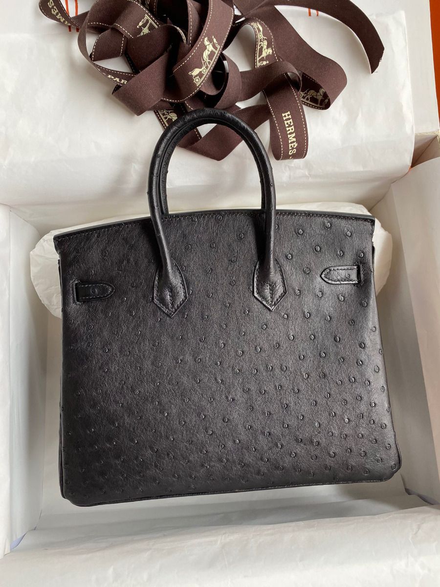 Hermes Birkin 25 Retourne Handmade Bag In Black Ostrich Leather - Image 9