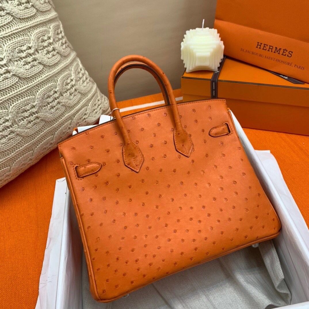 Hermes Birkin 25 Handmade Bag In Orange Ostrich Leather - Image 4