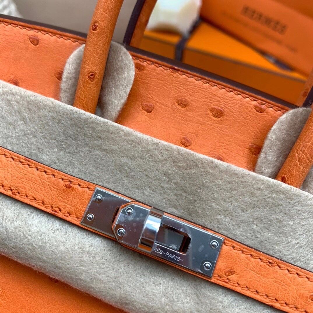 Hermes Birkin 25 Handmade Bag In Orange Ostrich Leather - Image 6