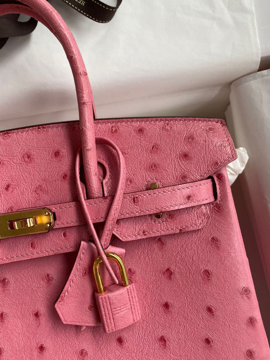 Hermes Birkin 25 Retourne Handmade Bag In Pink Ostrich Leather - Image 4