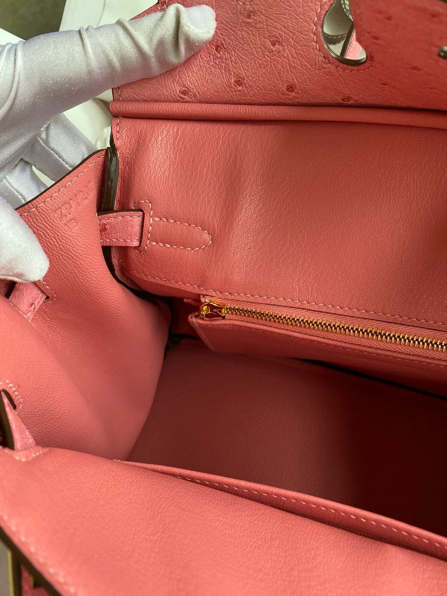 Hermes Birkin 25 Retourne Handmade Bag In Pink Ostrich Leather - Image 10