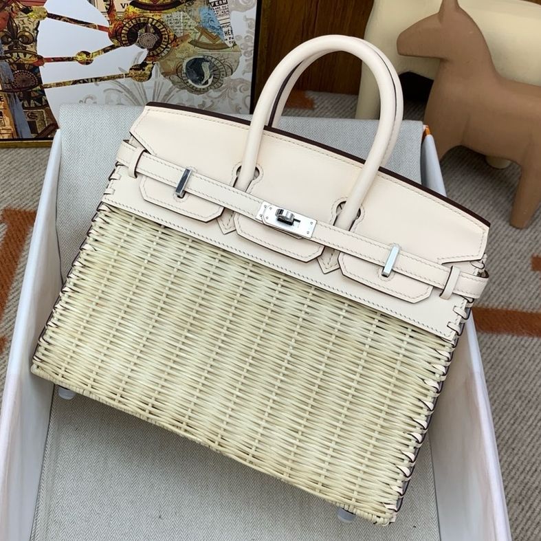 Hermes Picnic Birkin 25 Bag in Wicker with Nata Swift Calfskin - Image 9