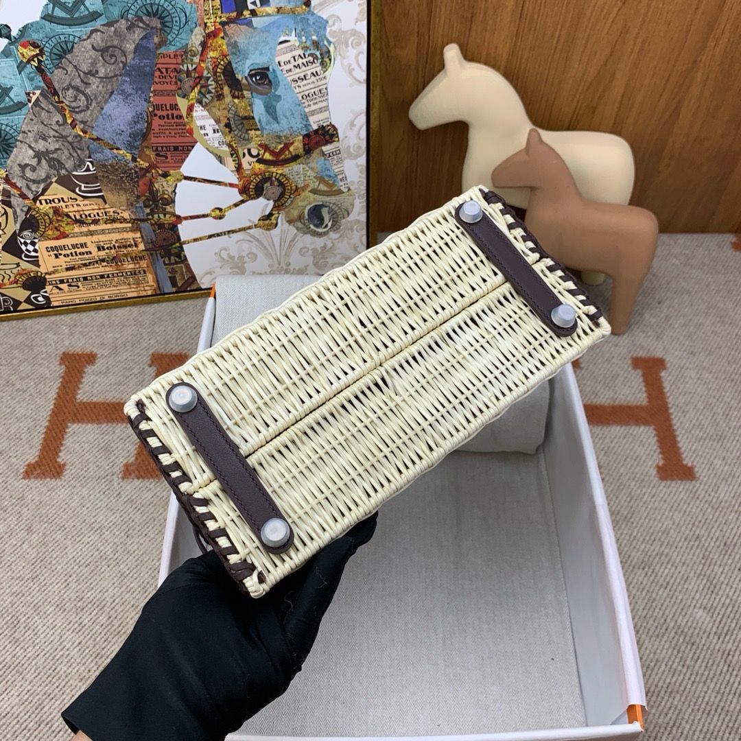 Hermes Picnic Birkin 25 Bag in Wicker with Rouge Sellier Swift Calfskin - Image 9