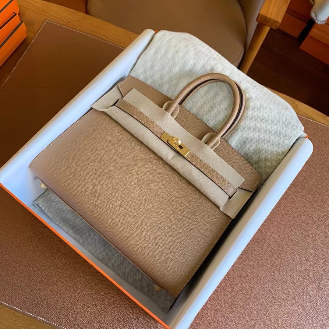 Hermes Birkin 25 Sellier Handmade Bag In Chai Epsom Calfskin - Image 4