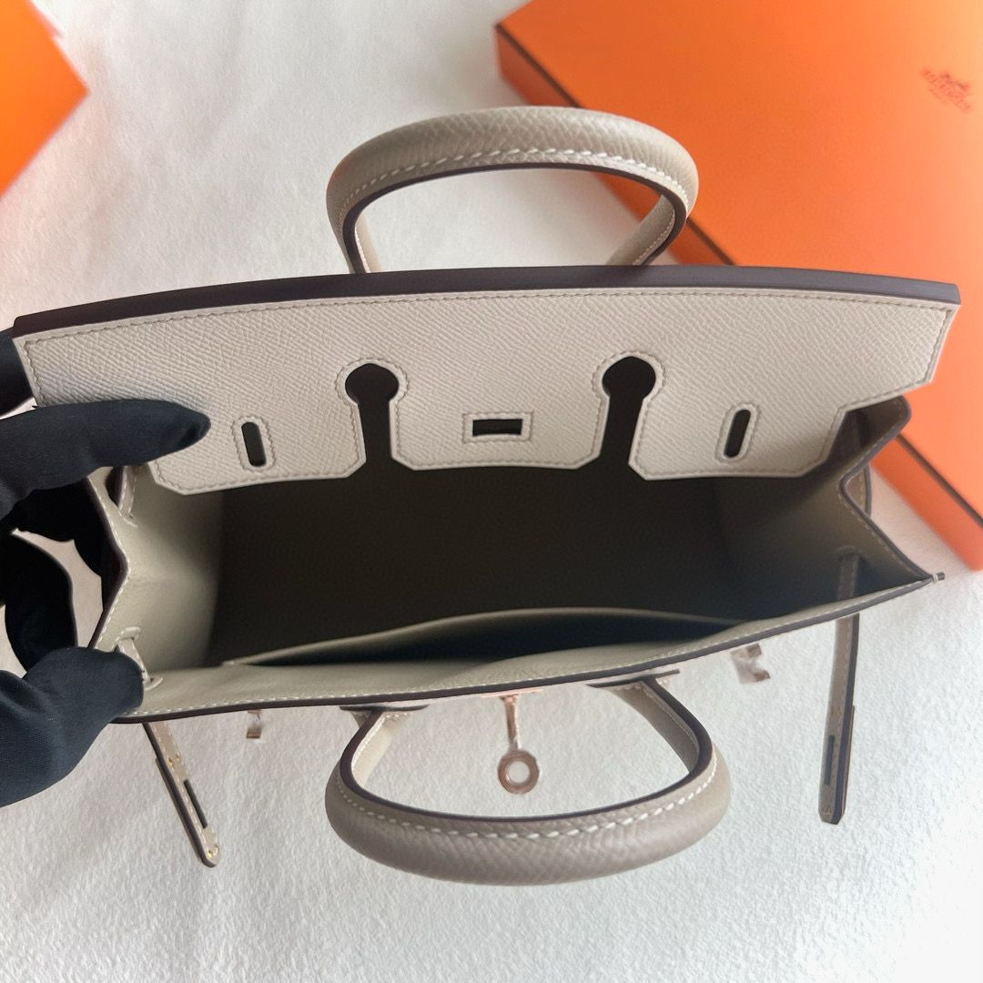 Hermes HSS Birkin 25 Sellier Bag in Craie and Grey Epsom Calfskin - Image 5