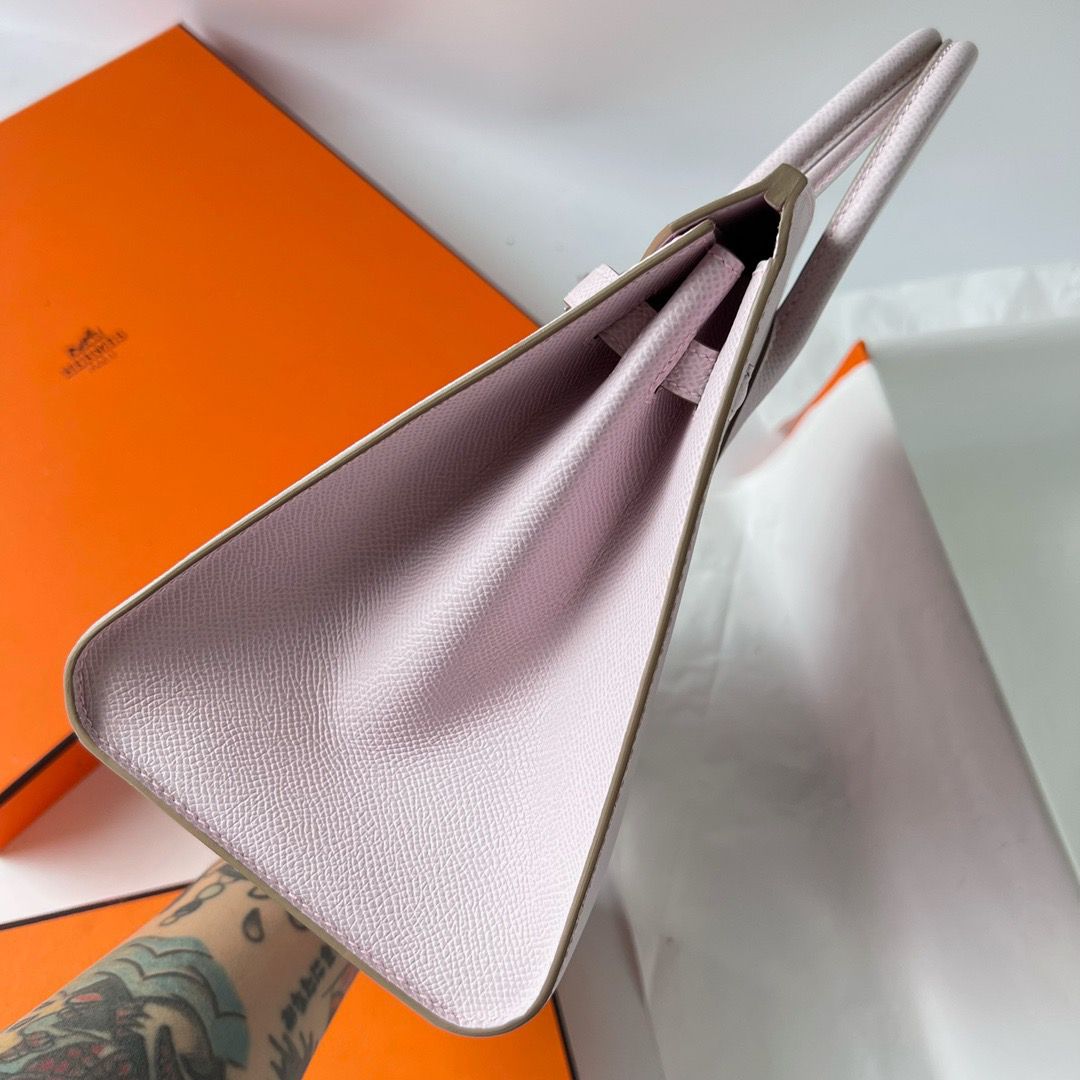 Hermes Birkin 25 Sellier Handmade Bag In Mauve Pale Epsom Calfskin - Image 7