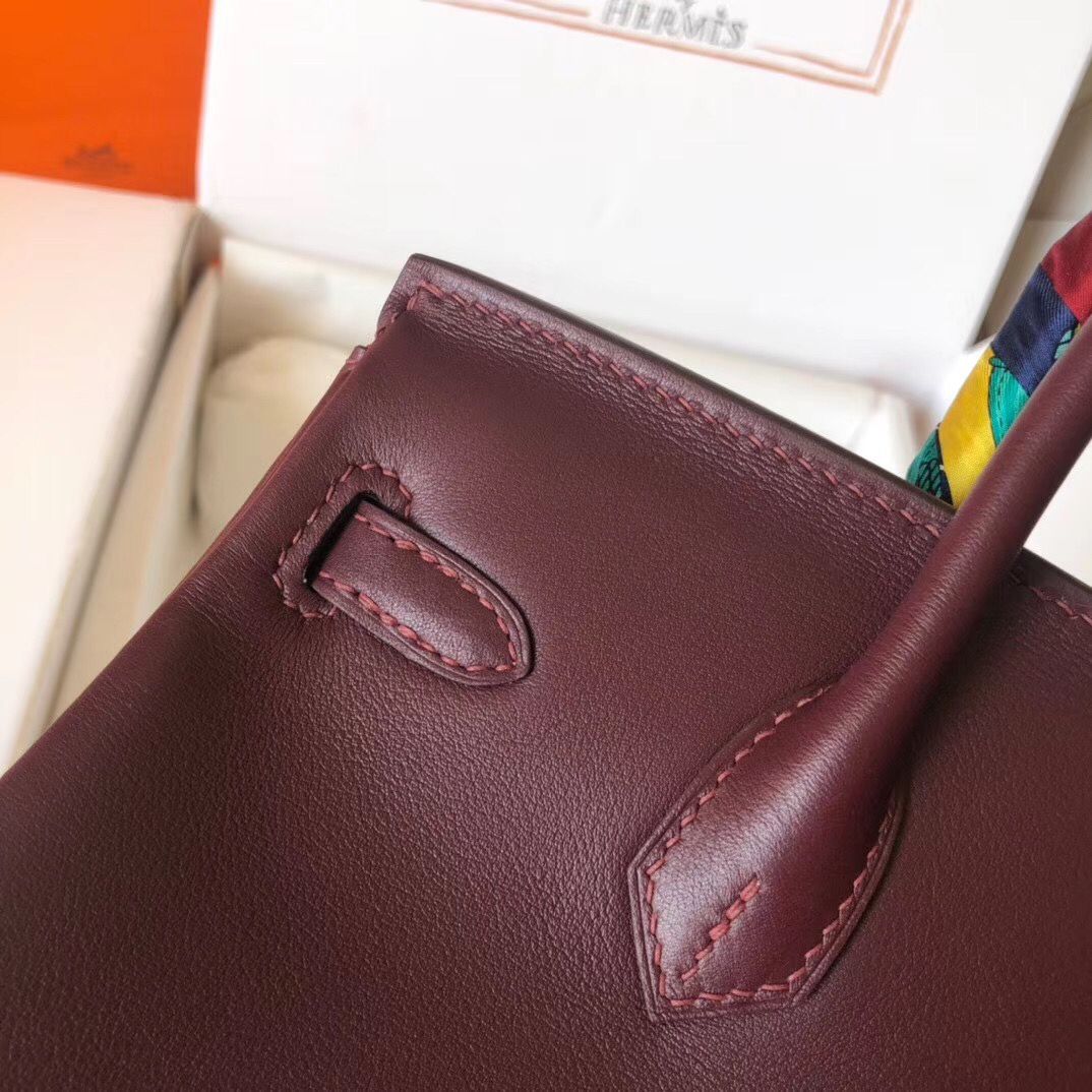 Hermes Birkin 25 Handmade Bag In Burgundy Swift Leather - Image 6