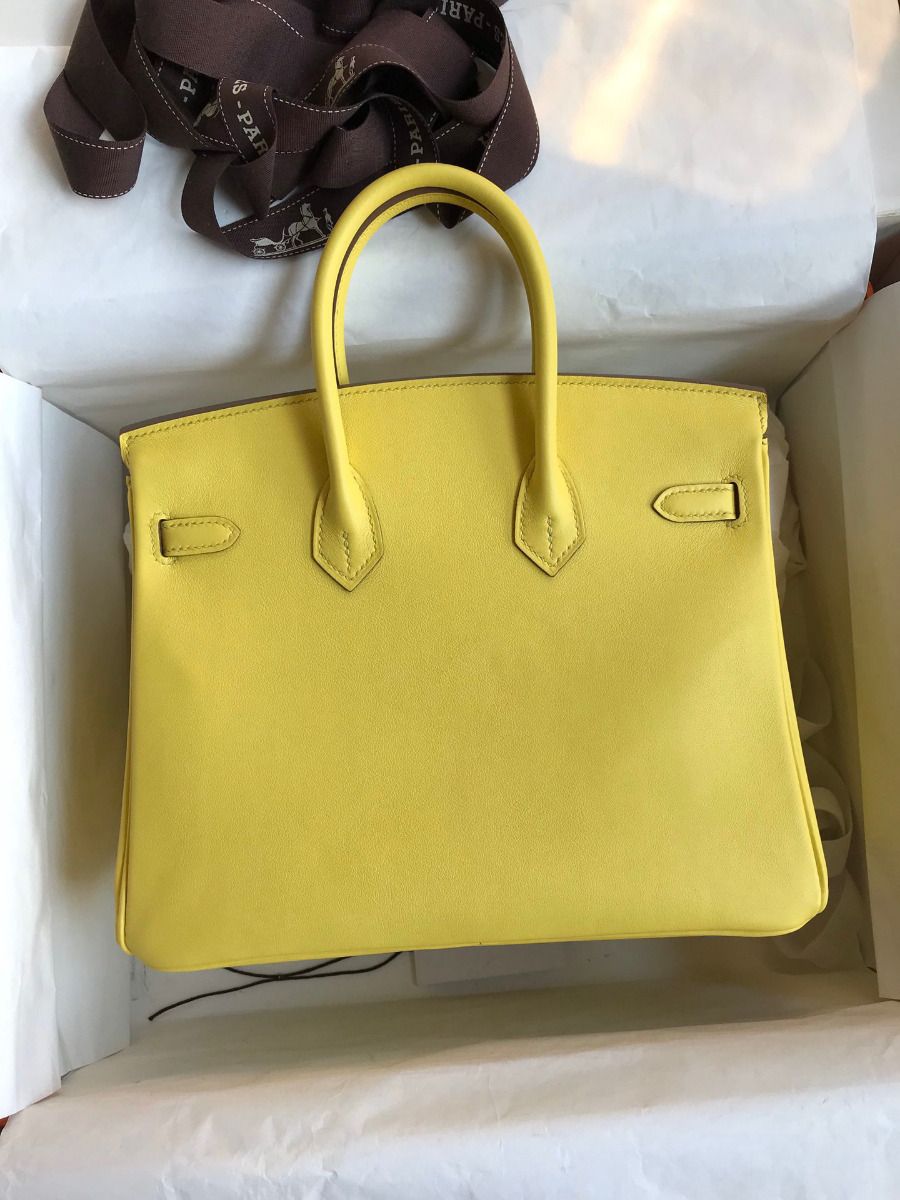 Hermes Birkin 25 Retourne Handmade Bag In Lime Swift Calfskin - Image 3