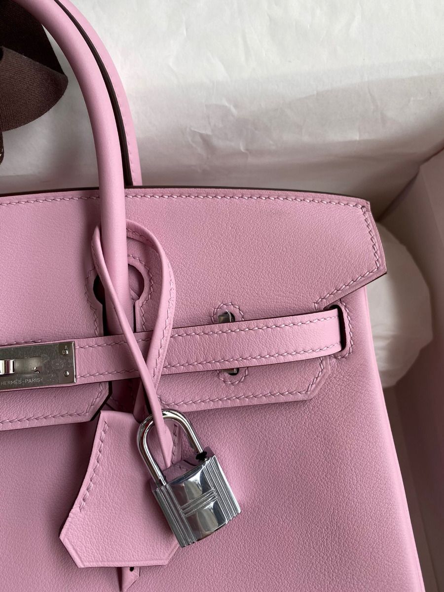 Hermes Birkin 25 Retourne Handmade Bag In Mauve Sylvestre Swift Calfskin - Image 4