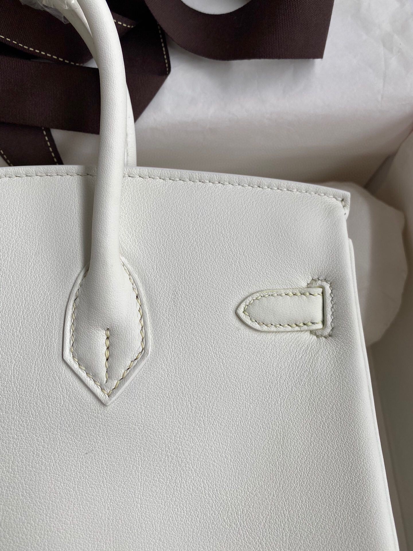 Hermes Birkin 25 Retourne Handmade Bag In White Swift Calfskin - Image 5