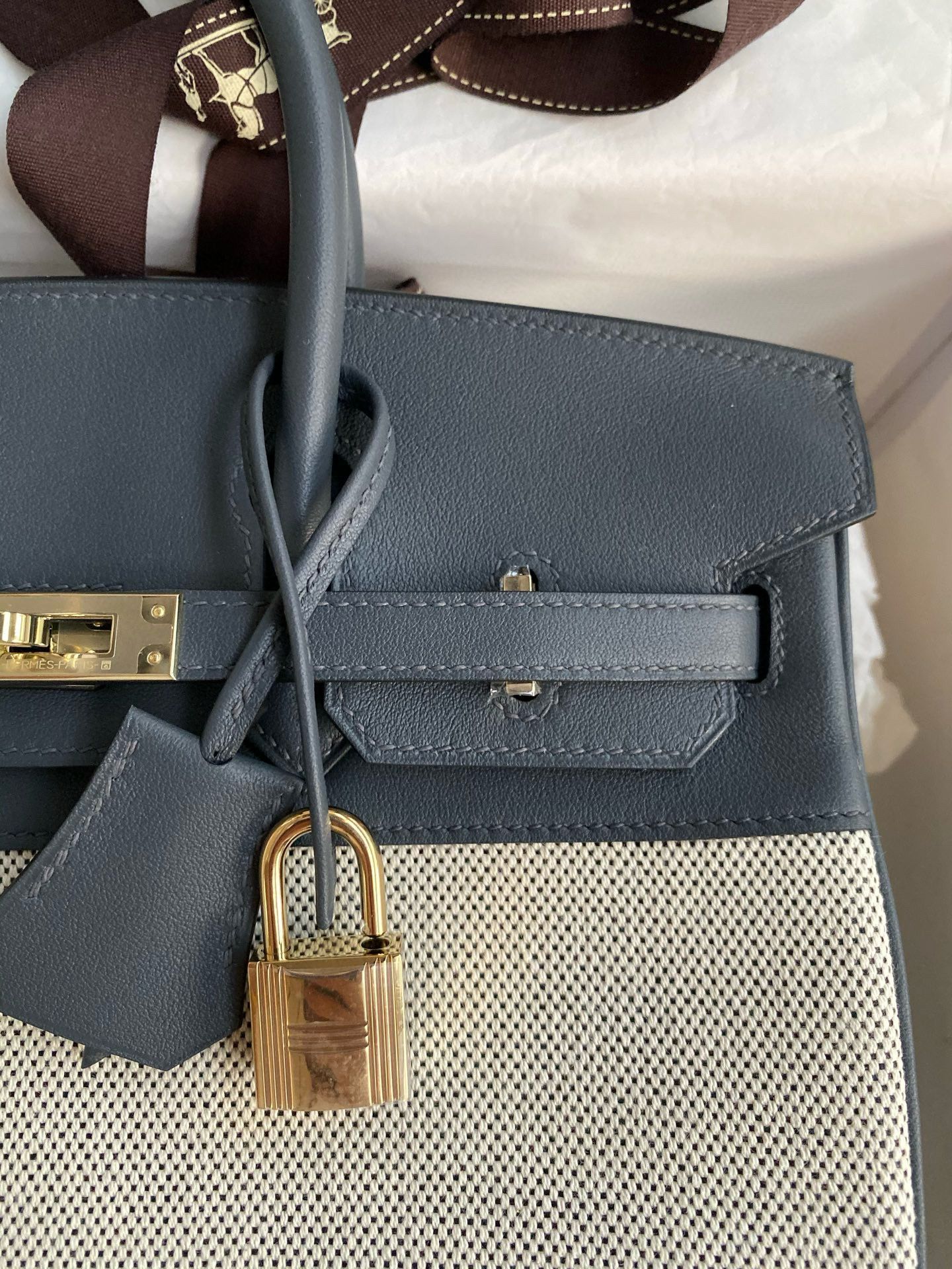 Hermes Birkin 25 Handmade Bag in Toile & Gris Misty Swift Leather - Image 4