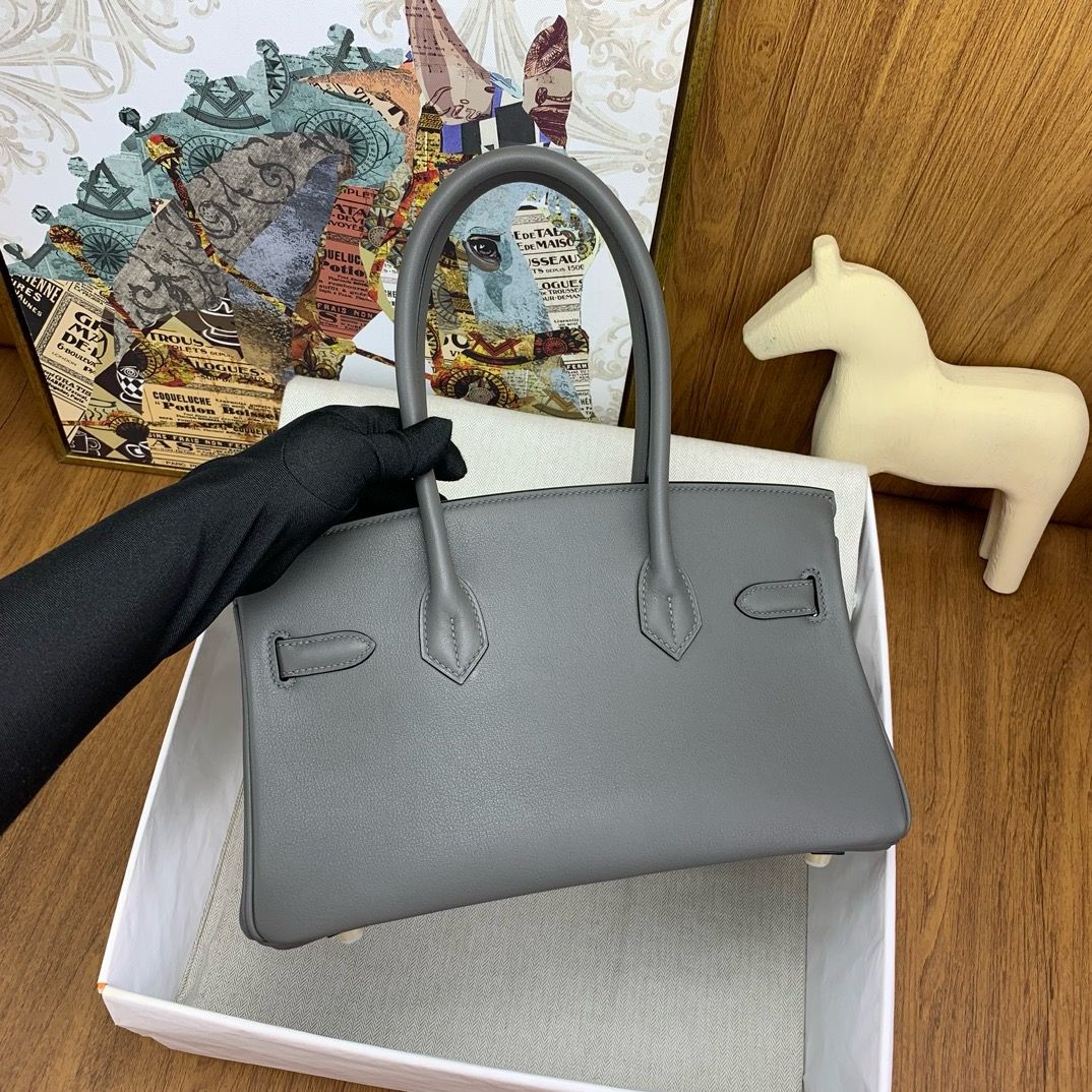 Hermes Shoulder Birkin Light 29 Bag in Etain Swift Calfskin - Image 10