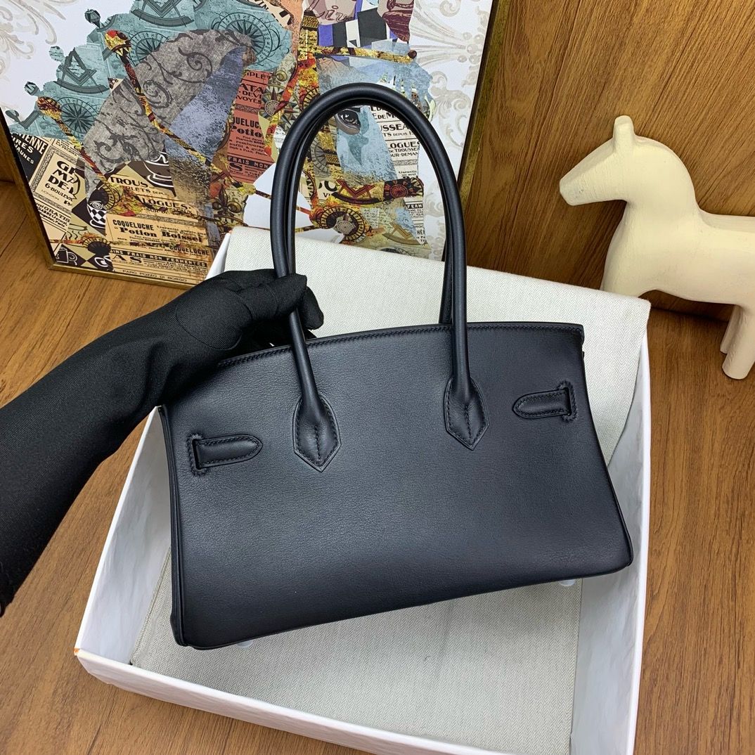 Hermes Shoulder Birkin Light 29 Bag in Black Swift Calfskin - Image 4