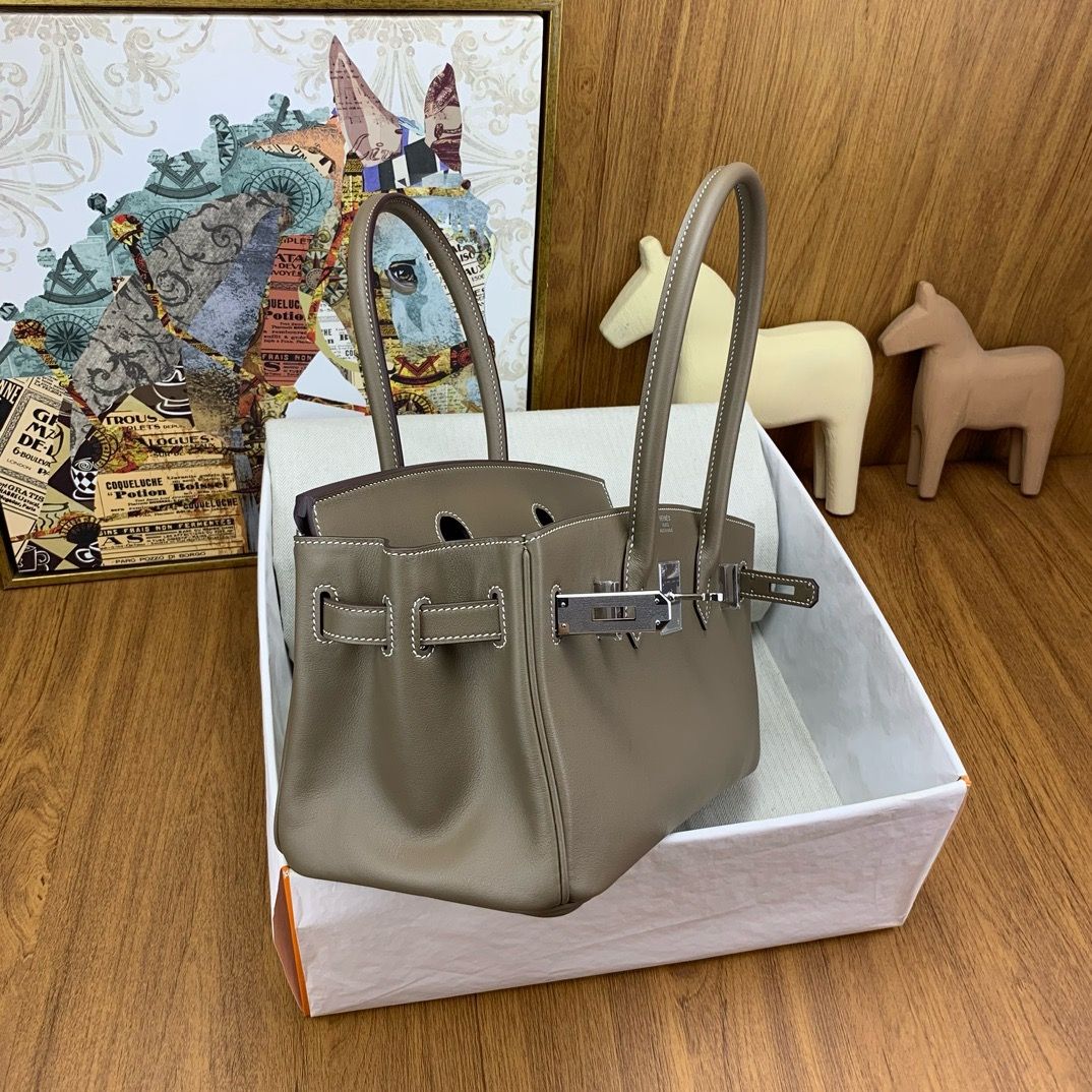 Hermes Shoulder Birkin Light 29 Bag in Taupe Swift Calfskin - Image 10
