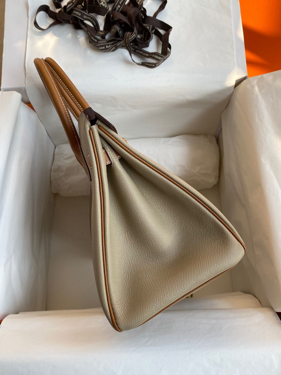 Hermes HSS Birkin 30 Bicolor Bag in Trench and Gold Epsom Calfskin - Image 6